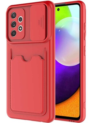 noktaks - Samsung Galaxy A52 - Kılıf Slayt Sürgülü Kart Bölmeli ​Kartix Kapak - Kırmızı - T17658