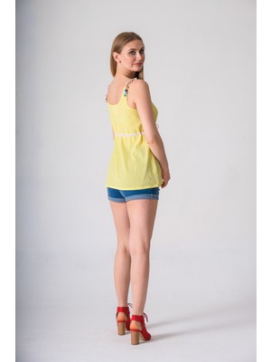 Narina Şile Bezi Kumaşından Ince Askılı Kol Yazlık Bisiklet Yaka Omuzu Beli Püsküllü