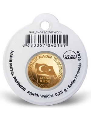 Nadir Gold 0.25 Gram 22 Ayar Külçe Altın