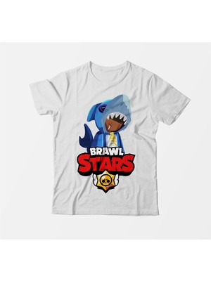 Alfa Brawl Stars Shark Leon 2 Çocuk Beyaz Tişört