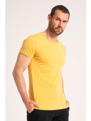 %100 Pamuk Yüksek Kalite Kumaş Erkek Tişört., Rahat Fit Kesim Sarı Erkek Tshirt