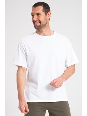 Oversize Erkek Tişört, Yüksek Kalite %100 Pamuk Göğüste Baskı Detaylı Beyaz Tshirt