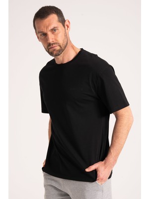 Oversize Erkek Tişört, Yüksek Kalite %100 Pamuk Göğüste Baskı Detaylı Siyah Tshirt