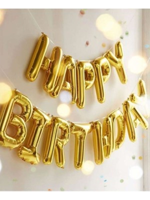 BeySüS Happy Bırthday Folyo Balon Doğum Günü Parti Happy Bırthday Altın Renk Folyo Balon