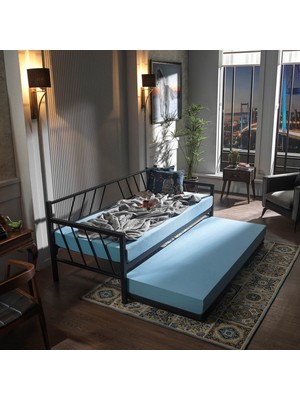 Bedliga Glory Yavrulu Karyola Daybed Tek-Çift Kişilik Metal Karyola Siyah