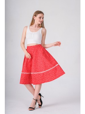 Narina Pamuklu Kumaştan  Puantiyeli Beli Lastikli Astarlı Yazlık Daire Etek