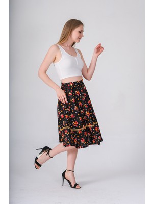 Narina Çıtır Çiçekli Pamuklu Kumaştan Beli Lastikli Astarlı Yazlık Daire Etek