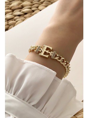 ÇLK Accessories Gold E Harf Bileklik TRBILEK7538 B34003