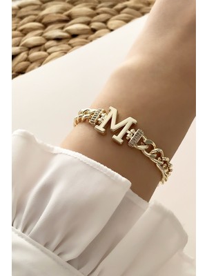 ÇLK Accessories Gold M Harf Bileklik TRBILEK7539 B34003
