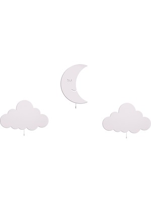 Om Oyuncak Arkası Kapaklı 3’lü Çocuk Odası Dekoratif Aydınlatma Seti 2 Beyaz Bulut 1 Beyaz Aydede Aydınlatma 112 Beyaz Yıldız Sticker Hediyeli