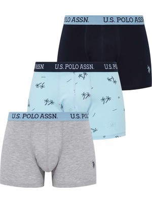 U.S. Polo Assn. Erkek Turkuaz - Lacivert - Gri Melanj 3'lü Boxer 80446
