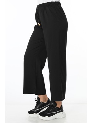 Zincir Moda Beli Lastikli Salaş Pantolon - Siyah