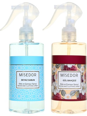 Misedor 2 Li Set Beyaz Sabun ve Gül Bahçesi Oda Kokusu ve Çamaşır Spreyi 330 ml