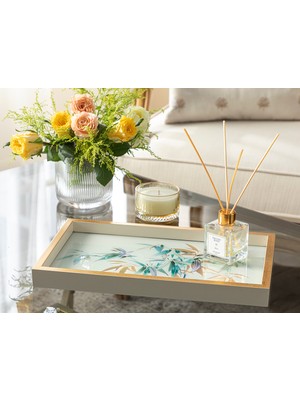 English Home Bamboo Cam Dekoratif Tepsi Krem-Altın