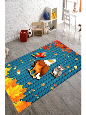 İnka Halı Yıkanabilir Kaymaz Dot Taban Dijital Baskı Çocuk Halısı MRC1828