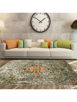 İnka Halı Yıkanabilir Kaymaz Dot Taban Dijital Baskı Salon Halısı MRC165