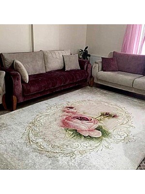 İnka Halı Yıkanabilir Kaymaz Dot Taban Dijital Baskı Salon Halısı MRC259