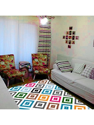 İnka Halı Yıkanabilir Kaymaz Dot Taban Dijital Baskı Salon Halısı MRC131