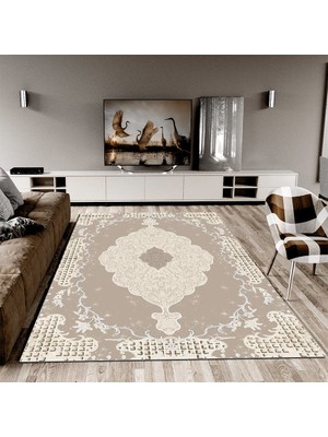 İnka Halı Yıkanabilir Kaymaz Dot Taban Dijital Baskı Salon Halısı MRC113