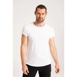 Yüksek Kalite %100 Pamuk Kumaş Arkası Uzun Erkek Tişört, Yuvarlak Yaka Beyaz Basic Tshirt Regular NEWCES-5000-W
