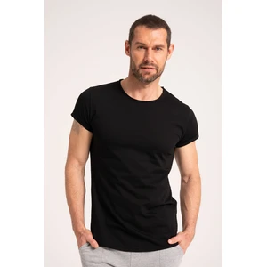Yüksek Kalite %100 Pamuk Kumaş Arkası Uzun Erkek Tişört, Yuvarlak Yaka Siyah Basic Tshirt Regular