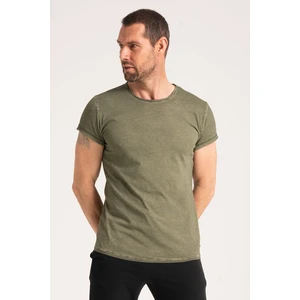 Yüksek Kalite %100 Pamuk Kumaş Arkası Uzun Erkek Tişört, Regular Fit Yağ Yıkama (Dirty Oil) Yeşil Tshirt