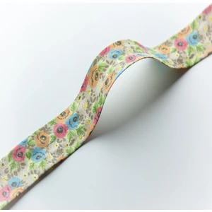 2 cm Desenli Biye - Fuşya Güller Koton Biye - 5 Metre