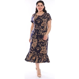 Desenli Eteği Fırfırlı Büyük Beden Elbise 23C-0951