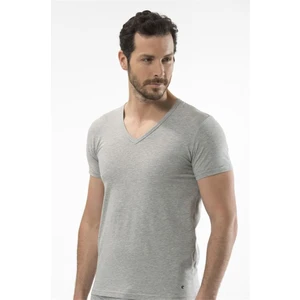 1306 V Yaka Kısa Kollu Erkek T-Shirt - Gri Melanj