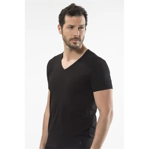 1306 V Yaka Kısa Kollu Erkek T-Shirt - Siyah