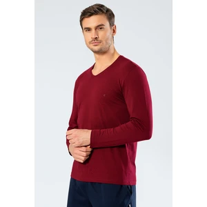 1334 Erkek V Yaka Uzun Kollu T-Shirt - Bordo