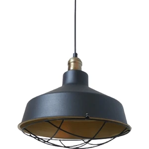 Rys Tasarım Rys Retro Metal Siyah Dekoratif Eskitme Duylu Kafesli Siyah Içi Gold Kafe Mutfak Avize Çap:30 cm