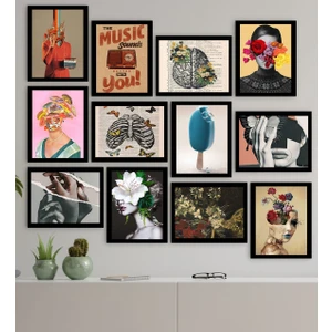 Bk Gift 12 Parça Çerçeve Görünümlü Ahşap Tablo Seti (65X80CM)-14