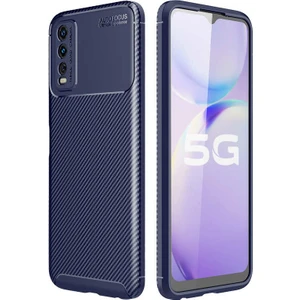 Caseworld Vivo Y20 Kılıf Karbon Tasarımlı Kapak - Lacivert