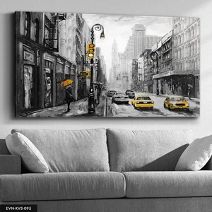 Evine Moda Sarı Şemsiyeli Kadın Kanvas - Canvas Tablo