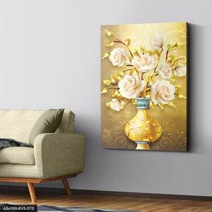Evine Moda Gold Vazo Çiçekler Kanvas - Canvas Tablo