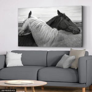 Evine Moda Siyah Beyaz Atlar Kanvas - Canvas Tablo