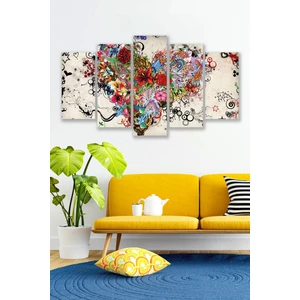 Düş Duvarı 5 Parça Modern Çiçek Motifleri Desenli Mdf Duvar Tablosu