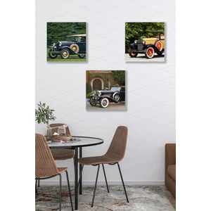 Düş Duvarı 3 Parça Klasik Araba Desenli Mdf Duvar Tablosu