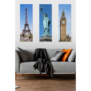 Düş Duvarı 3 Parça Paris New York Londra Desenli Mdf Duvar Tablosu