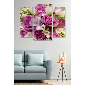 Düş Duvarı 3 Parça Gül Desenli Mdf Duvar Tablosu