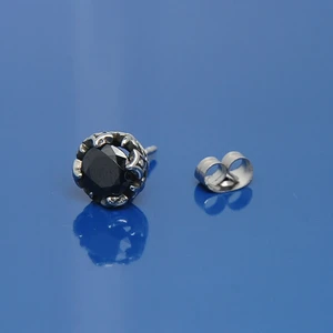 Siyah Zirkon Taşlı Motorcu Vintage Erkek Çelik Küpe (Tekli)