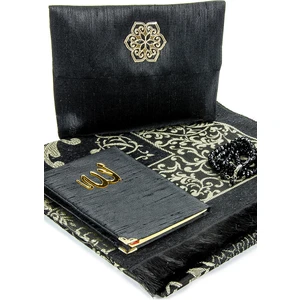 İhvan Online Seccade Seti - Şantuk Kaplı Yasin - Seccade - Tesbih - Siyah Renk