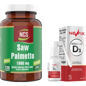 Biotin Zinc Complex Saw Palmetto 1000 Mg Pumpkin 120 Tablet & Nevfix Vitamin D3 Sıvı Sprey