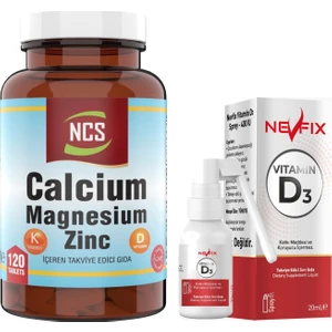 Kalsiyum Magnezyum Taurat Çinko 120 Tablet Vitamin D Vitamin K &  Nevfix Vitamin D3 Sıvı Sprey