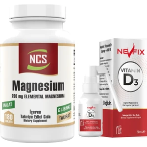 Magnesium Malat Taurat Glisinat Element Formül 180 Tablet & Nevfix Vitamin D3 Sıvı Sprey