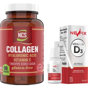 Collagen 1000 Mg Hidrolize Hyaluronic Acid Vitamin C 90 Tablet &  Nevfix Vitamin D3 Sıvı Sprey