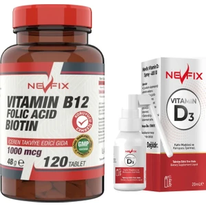 Vitamin B12 Folic Acid Biotin 1000 Mcg 120 Tablet & Nevfix Vitamin D3 Sıvı Sprey