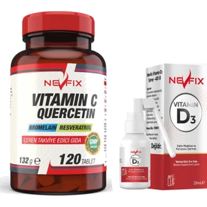 Vitamin C Quercetin Bromelain 120 Tablet & Nevfix Vitamin D3 Sıvı Sprey