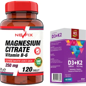 Magnesıum Cıtrate Vitamin B-6 120 Tablet &  Ncs Vitamin D3 + K2 Damla 20 ml